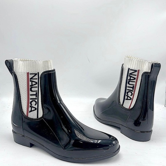Nautica Shoes - Nautica Black Gloss Rain Booties Size 6 NWOT